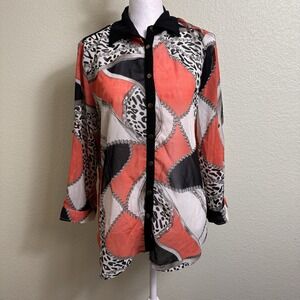 Mix Nouveau Vintage Women's Blouse Size S Long Sleeve Roll Tab Sheer Orange